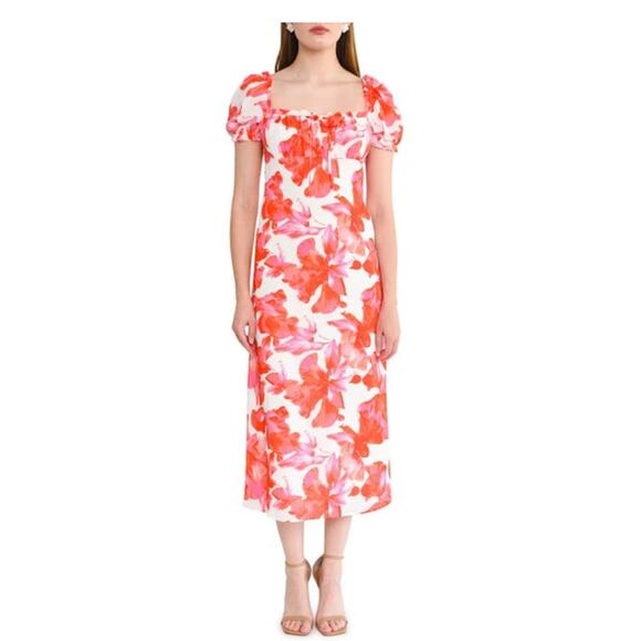 WAYF Felicity Floral Print Midi Dress Size Large - Picture 1 of 6